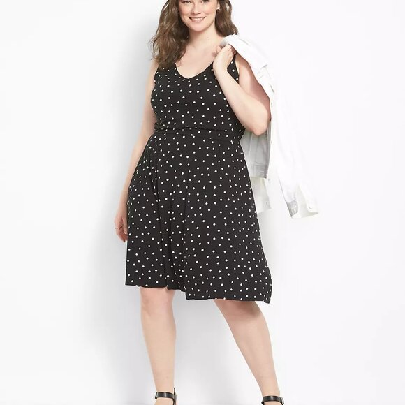 Lane Bryant Sleeveless V Neck Fit and Flare Polka Dot Dress Womens Size 14/16 - Picture 1 of 12